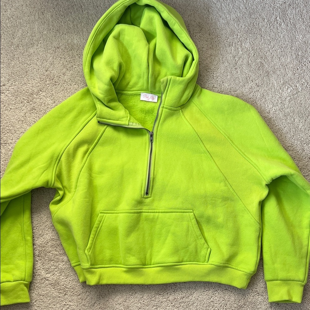 Pink Lily Lime Green cropped half zip Hoodie small
